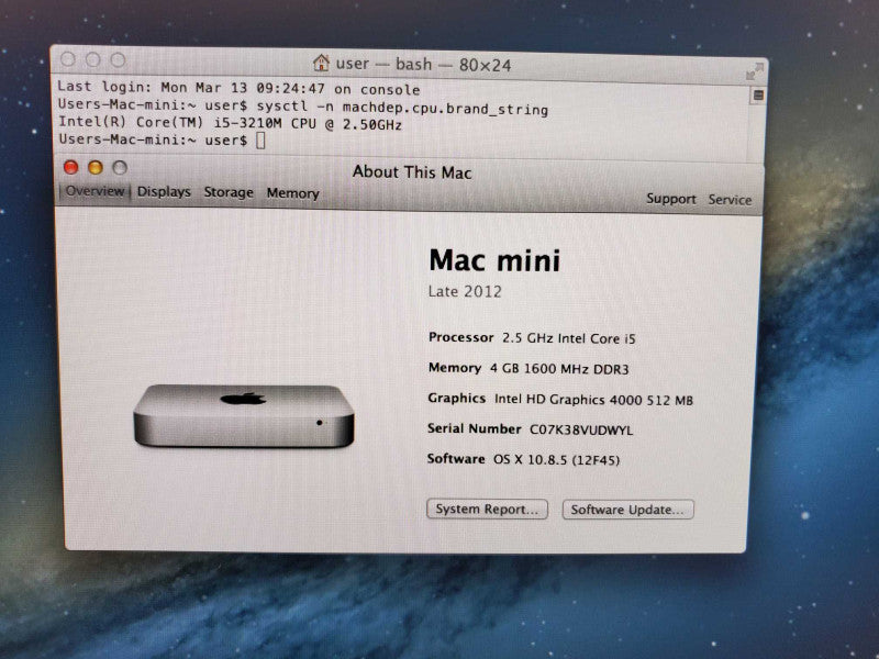 Mac Mini 2012 Core i5-3210M @ 2.5GHz 4GB DDR3 500GB HDD (