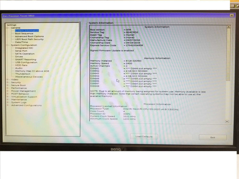 Dell Precision T5810 Xeon E5-1620v4 3.50GHz 8GB DDR3 2x 3.5 Bays, No GPU _