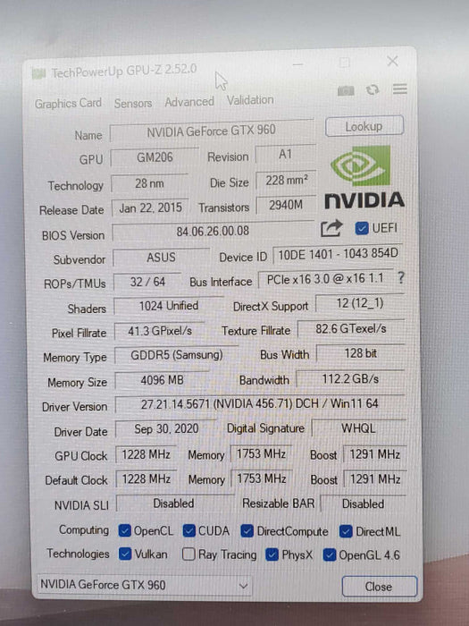 ASUS STRIX GTX 960 (STRIX-GTX960-DC2OC-4GD5) GDDR5 Graphic Card ~