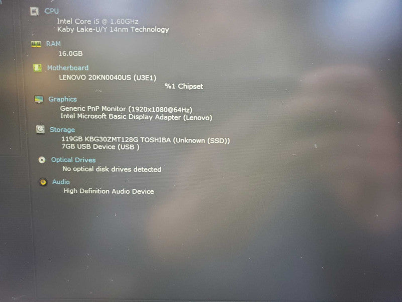 Lenovo ThinkPad E480 Core i5-8250U @ 1.6GHz 16GB DDR4 120GB SSD (