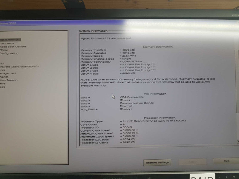 Dell Precision T3620 Xeon E3-1270 V5 @ 3.60ghz / 4gb ram / Quadro M4000 GPU # #