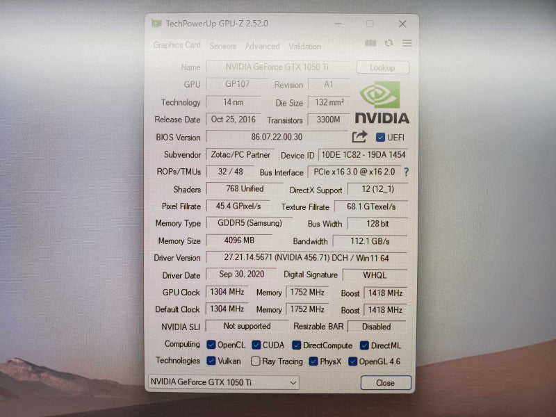 Nvidia Geforce GTX 1050TI 4GB [Zotac] (