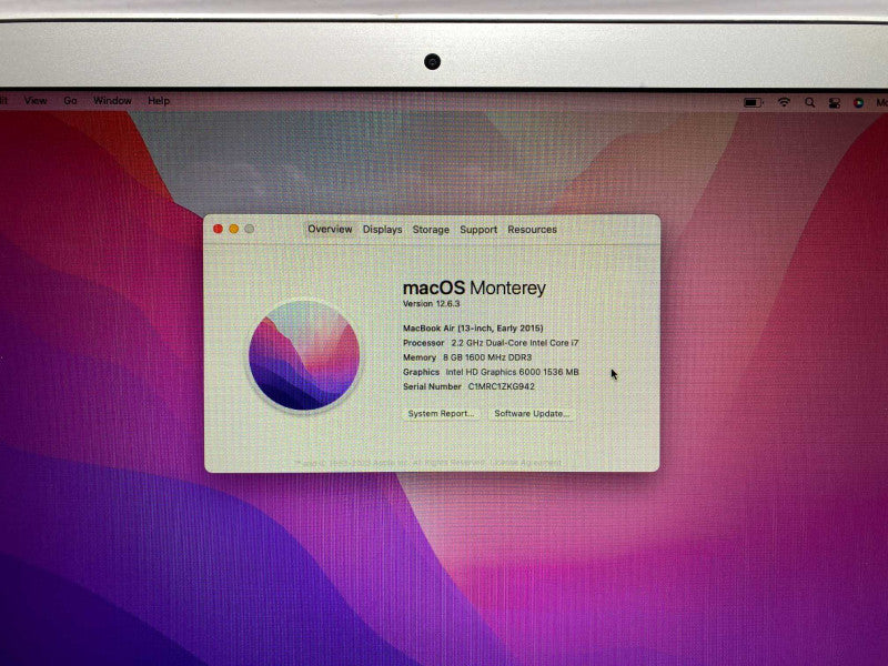Early 2015 13-inch MacBook Air with Intel i7 CPU 8GB RAM & 128GB Storage  -