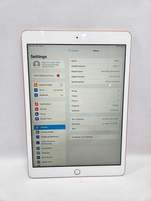 Apple iPad 8th Gen A2270, 128GB, Wi-Fi Only, 10.2\\" Gold )