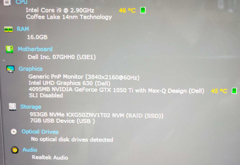 Dell XPS 15 9570 Core i9-8950HK @ 2.9GHz 16GB RAM 1TB NVMe GTX 1050TI 4GB (