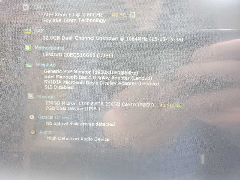 Lenovo P50 Xeon E3-1505M v5 @ 2.8 GHz 32GB Ram 250GB SSD M2000m 4GB [Read] (