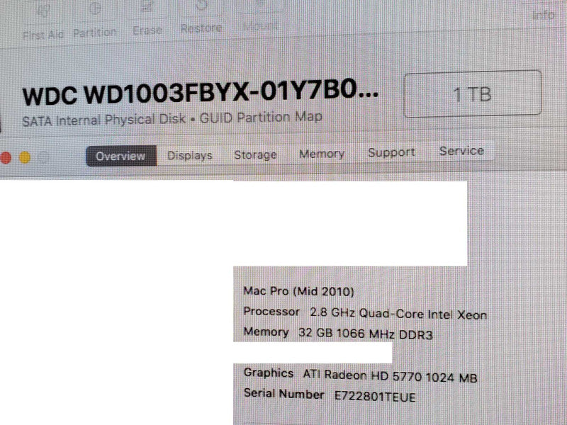 Mac Pro - M.2010 A1289, 1x Xeon 2.8GHz QC/32GB, Radeon HD 5770, 1TB HDD ~