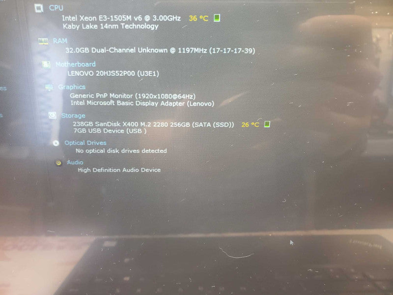 Lenovo P51 Xeon E3-1505M v6 @ 3.0 GHz 32GB Ram 250GB SSD M2200m 4GB [Read] (