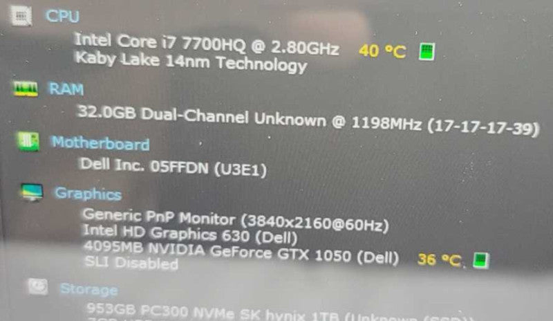 Dell XPS 15 9560 Laptop, 15.6\\" 4K Touch, i7-7700HQ, 32GB RAM, 1TB SSD, 1050 =