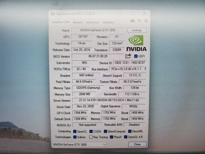 Nvidia GeForce GTX 1050 2GB [MSI] (