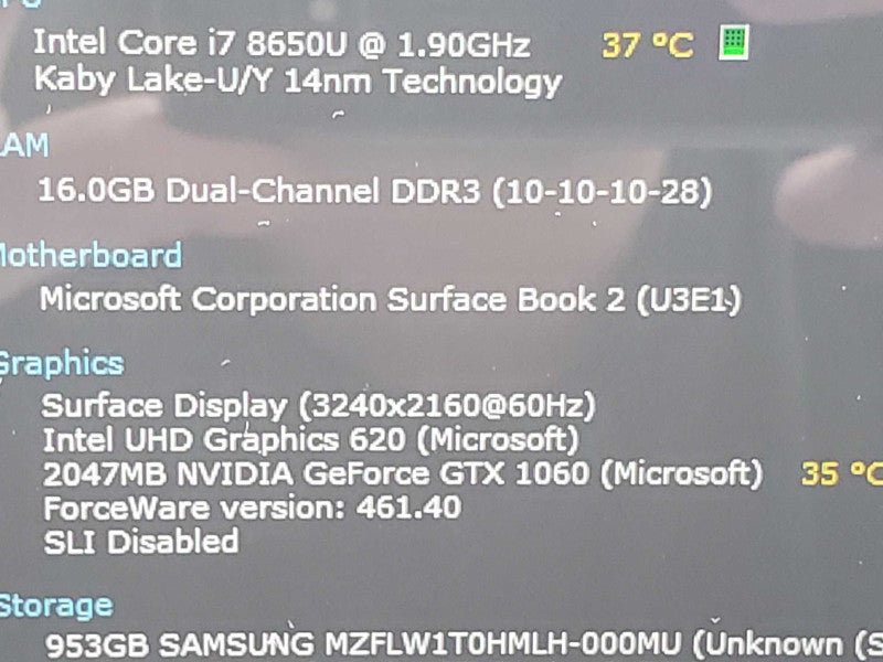 Microsoft Surface Book (1793) i7-8650U 16GB RAM 1TB Storage 15\\" |