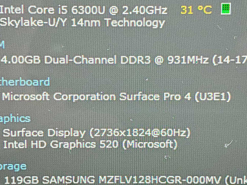 Microsoft Surface Pro 4 (1724) i5-6300U 4GB RAM 128GB Storage |