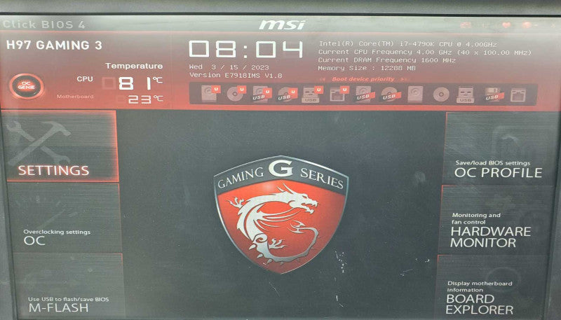 Kit MB MSI H97 Gaming + Core i7-4790K @ 4.0GHz + 12GB DDR3 (