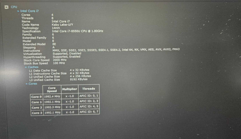 Lenovo ThinkPad E580 i7-8550U @ 1.80GHz 16GB RAM 250GB SSD )