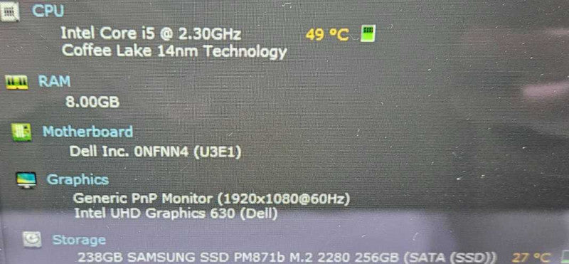 Dell Latitude 5491 i5-8300H 8 GB RAM 250 GB SSD **READ** )