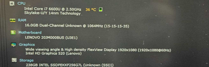 Lenovo Thinkpad T470 i7-6600U 16GB RAM 250GB SSD **READ** )