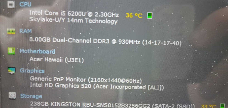Acer switch SA5-271P i5-6200U @ 2.30ghz / 8gb ram / 256gb SSD / READ #