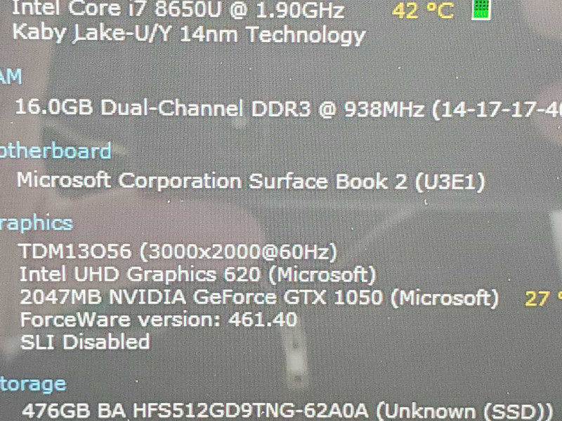 Microsoft Surface Book 2 (1832) i7-8650U 16GB RAM 512GB Storage |