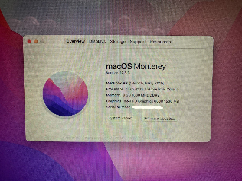 Early 2015 MacBook Air 13-inch with i5 CPU 8GB RAM & 128GB Storage  -