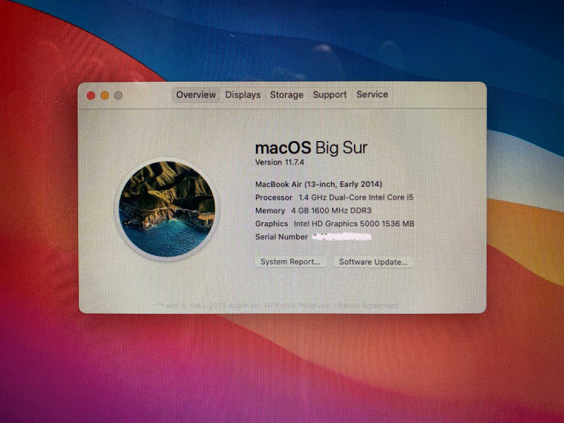 Early 2014 MacBook Air 13-inch with i5 CPU 4GB RAM & 480GB Storage  -