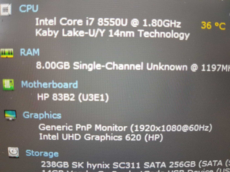 HP Elitebook G5 i7-8550U @ 1.80ghz / 8gb ram / 256gb SSD / READ #