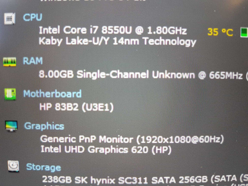 HP Elitebook G5 i7-8550U @ 1.80ghz / 8gb ram / 256gb SSD / READ # #
