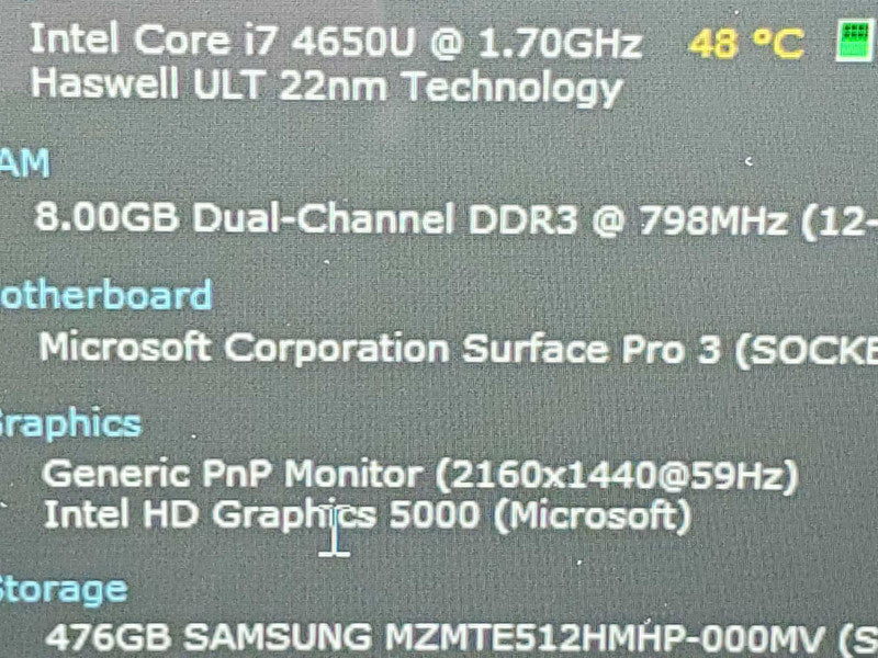 Microsoft Surface Pro 3 (1631) i7-4650U 8GB RAM 512GB Storage |