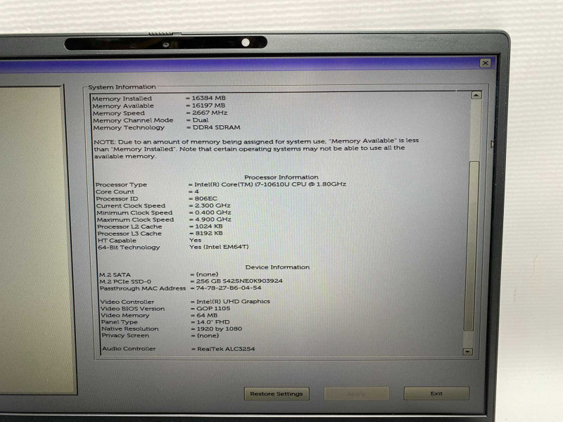 DELL Latitude 7410 with i7-10610U CPU 16GB RAM & 256GB NVMe Storage READ  -