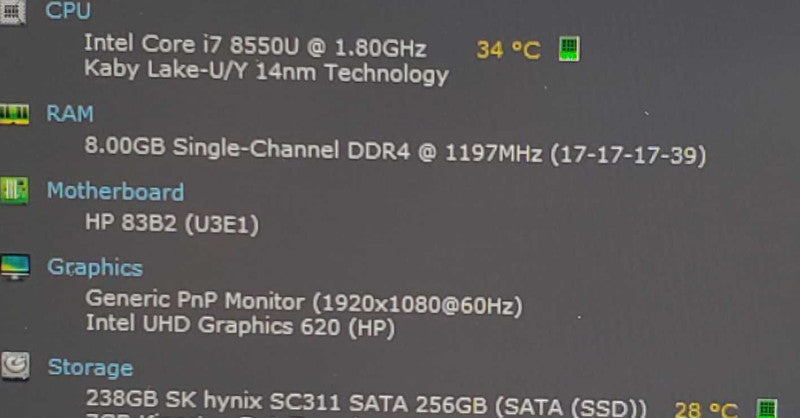 15.6\\" FHD EliteBook 850 G5 i7-8550U 1.8GHz/8GB DDR4, 256GB SSD, No AC ~