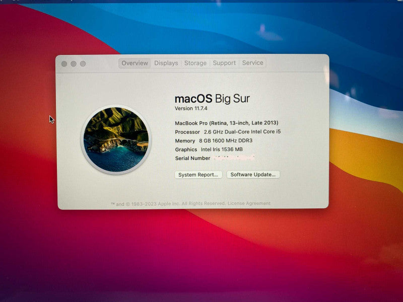 Late 2013 13-inch Retina MacBook Pro with i5 CPU 8GB RAM & 250GB Storage  -