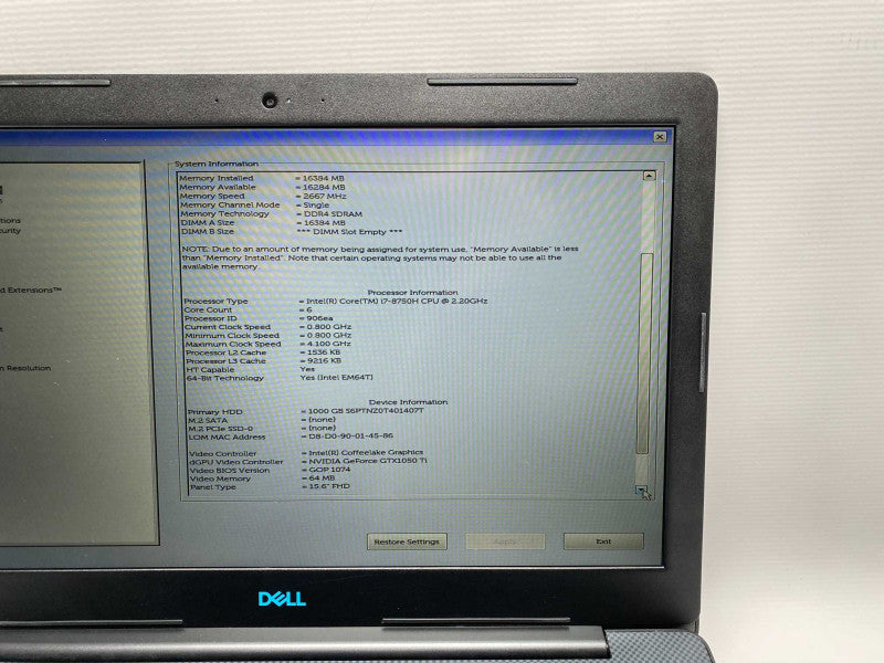 DELL G3 3579 with i7-8750H CPU 16GB RAM &  1TB SSD Storage  -