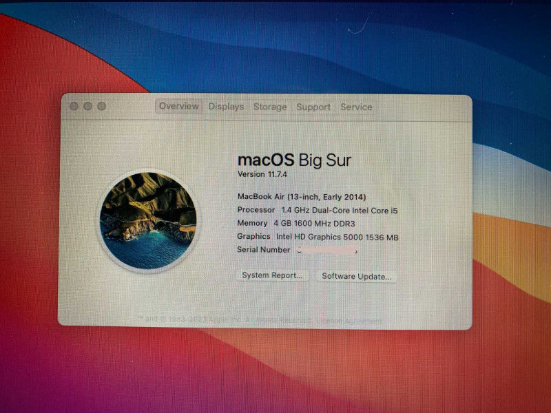 Early 2014 13-inch MacBook Air with i5 CPU 4GB RAM & 128GB Storage   -