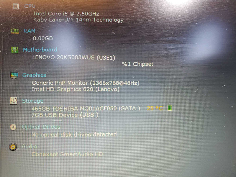 Lenovo ThinkPad E580 Core i5-7200U @ 2.5GHz 8GB DDR3 500GB HDD (