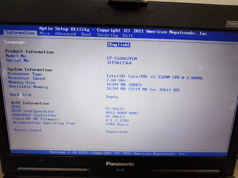 panasonic CF-53 Toughbook i5-3320M @ 2.60ghz / 16gb ram / READ #