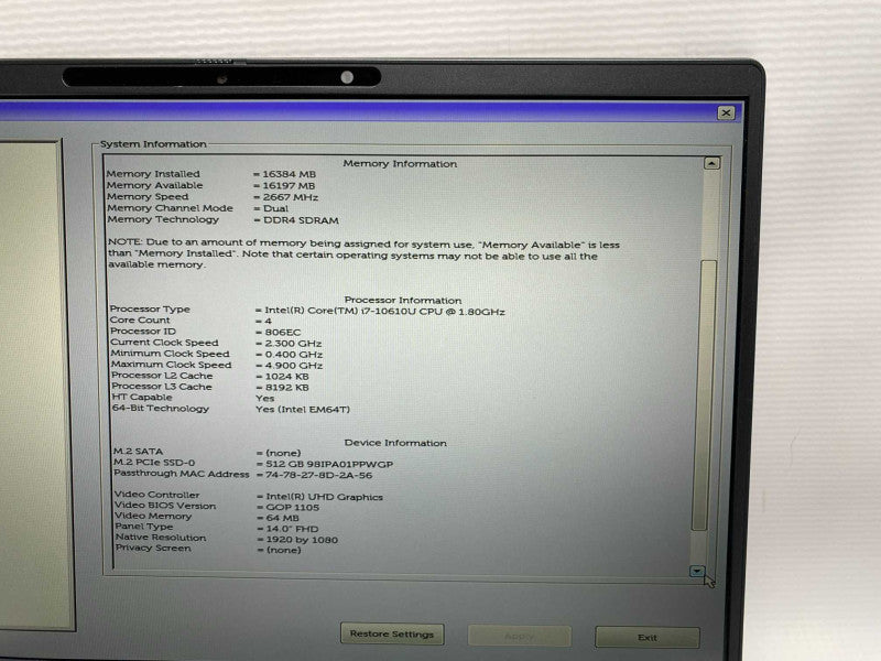 DELL Latitude 7410 with i7-10610U CPU 16GB RAM & 512GB NVMe Storage  -