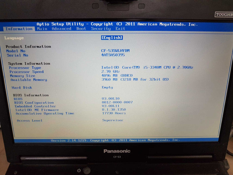 panasonic CF-53 Toughbook i5-3340M @ 2.70ghz / 4gb ram / READ #