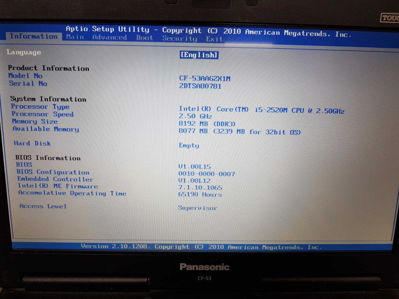 Panasonic Cf-53 Toughbook i5-2520M @ 2.50ghz / 8gb ram / READ #