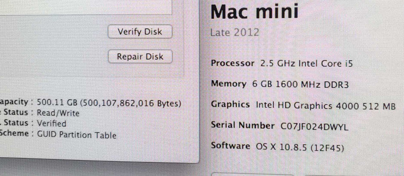 Mac mini - L.2012 i5-3210M 2.5GHz/6GB, Intel HD4000, 500GB HDD, ~