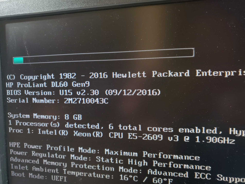 HP DL60 Gen9 1x E5-2609(v3) 1.9GHz 6C/8GB ECC, B140i, NO HDDS ~