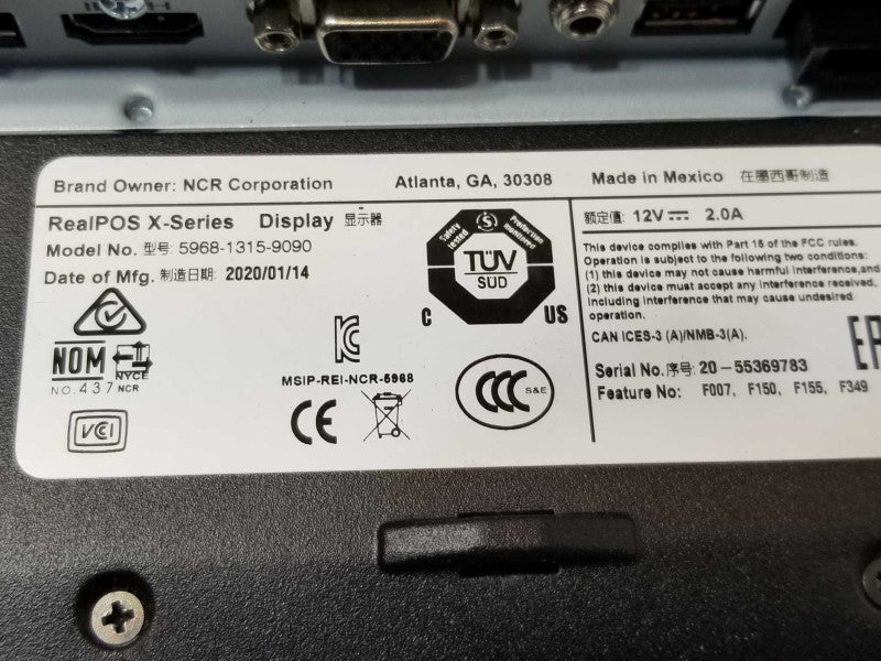 NCR RealPOS X-Series Display 5968-1315-9090, Read _