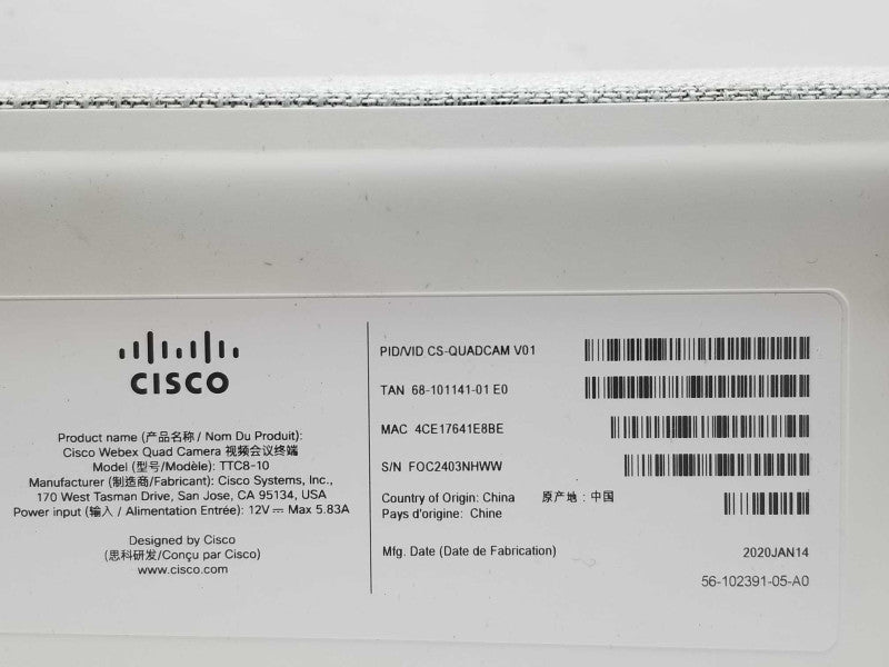 CISCO CS-QUADCAM WEBEX QUAD CONFERENCE ROOM CAMERA TTC8-10 Q_