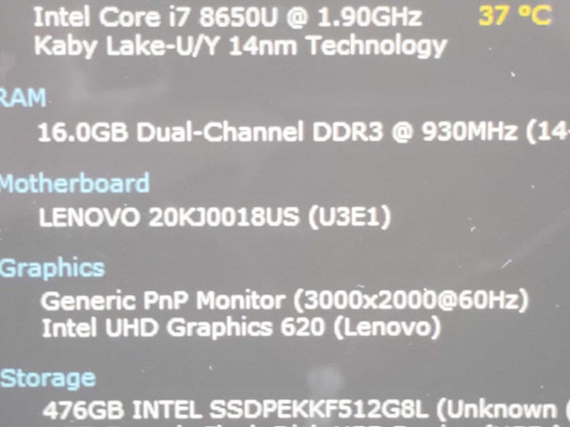 Lenovo ThinkPad X1 Tablet Gen 3 i7-8650U 16GB RAM 512GB Storage (READ) |
