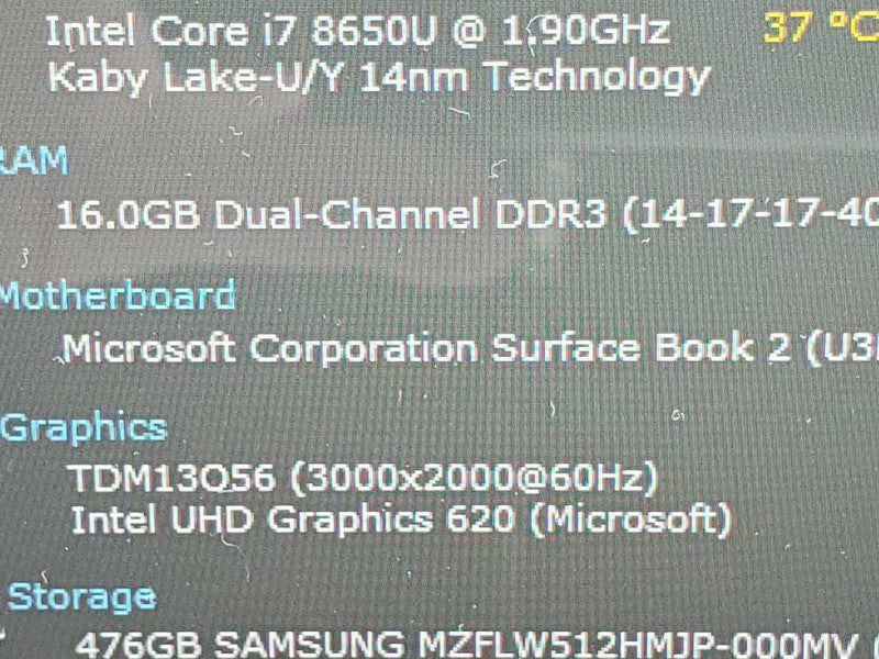 Microsoft Surface Book 2 1832 13.5\\" Tablet i7-8650U 16GB RAM 512GB Storage |