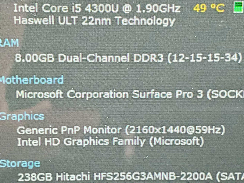 Microsoft Surface Pro 3 (1631) i5-4300U 8GB RAM 256GB Storage |