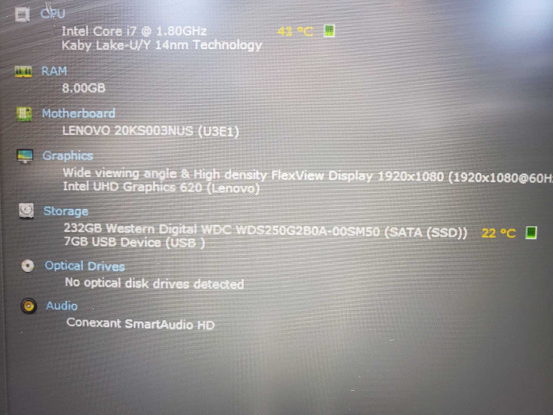 Lenovo ThinkPad E580 Core i7-8550U @ 1.8GHz 8GB DDR4 250GB SSD [Read] (