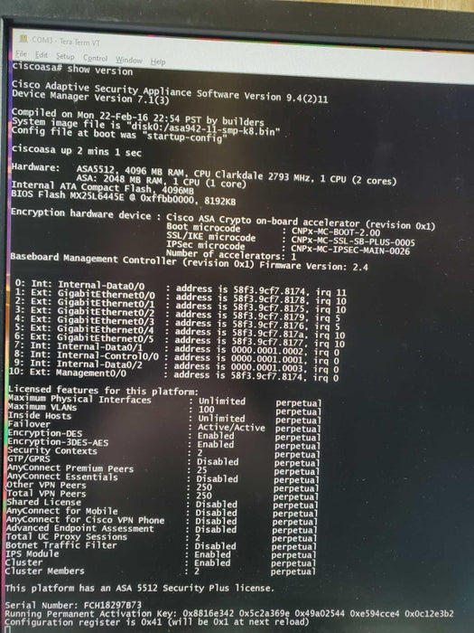 ASA5512-K9 Cisco ASA5512-X Firewall w/ Security Plus ~