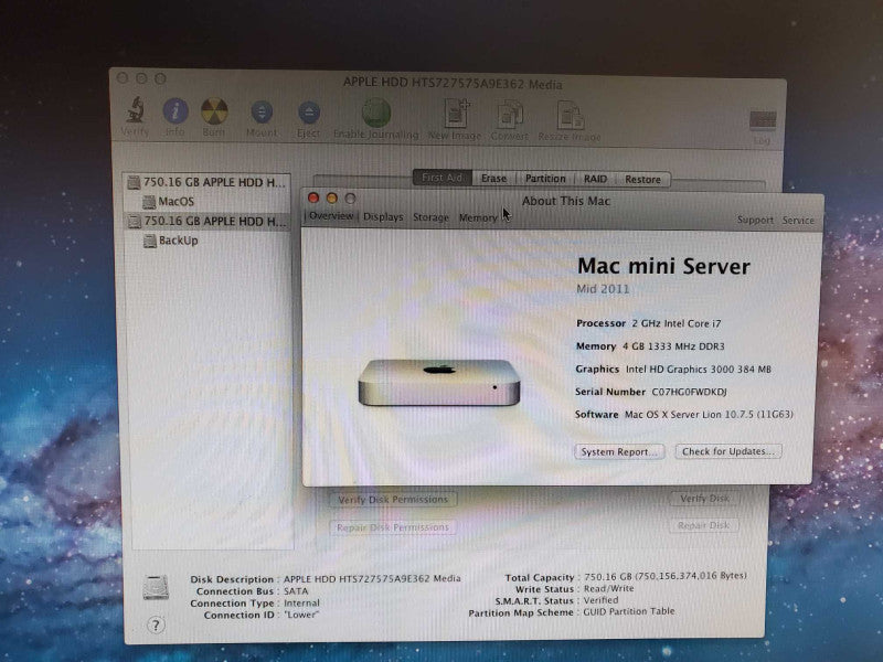 Mac mini Server - MID.2011 A1347, i7-2635QM 2.0GHz- 4GB DDR3, 2x 750GB HDD ~ ~