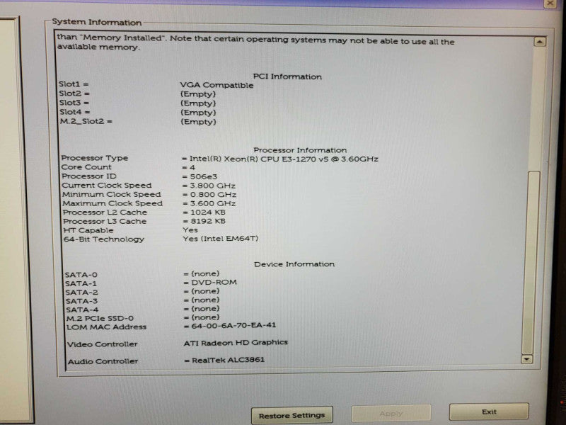 Dell Precision Tower 3620 Xeon E3-1270 v5 @ 3.6GHz 16GB DDR4 No HDD Q(