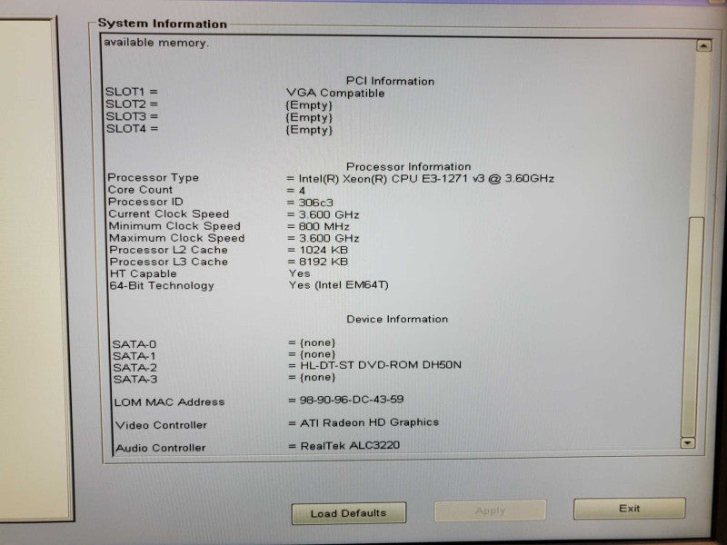 Dell Precision T1700 Xeon E3-1271 v3 @ 3.6GHz 8GB DDR3 No HDD (
