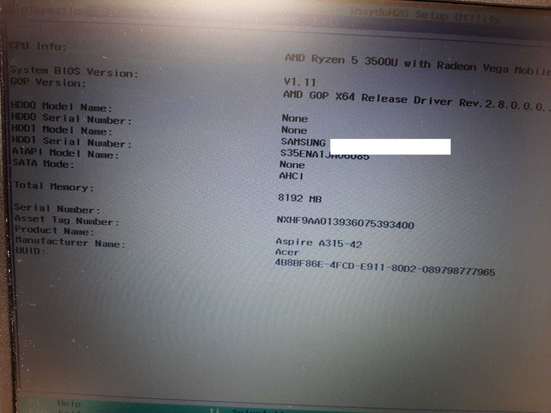 Acer A315-42 15.6\\" Rygen 5 3500U w/ Radeon Vega 8 2GB GPU 8GB DDR4 256GB NVme $